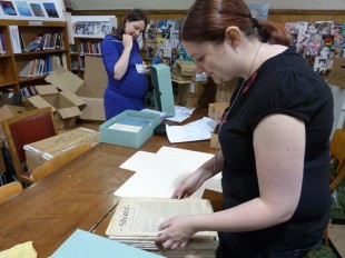 Archivist Hannah Little and volunteer (and current acting archivist) Laura Stevens rehousing the Josephine Butler Society archive