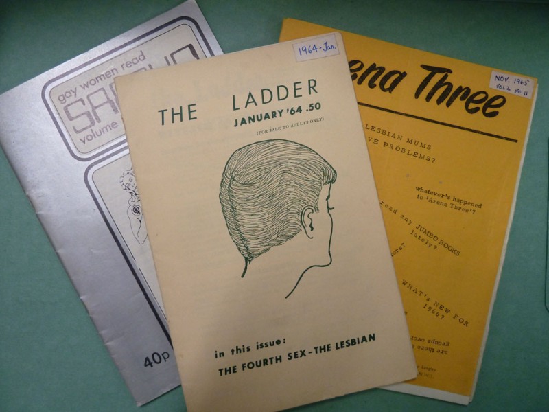 Copies of early lesbian magazines The Ladder, Sappho and Arena 3 from the Archive