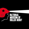 NMRD logo, featuring a woman's head wearing a red winged helmet with a beam of light coming from the front, and the words 'National Museum of Roller Derby'
