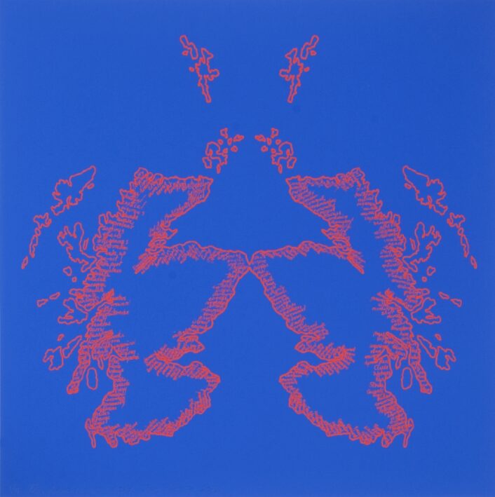 Sam Ainsley, This Land is Your Land, 2012, red on blue