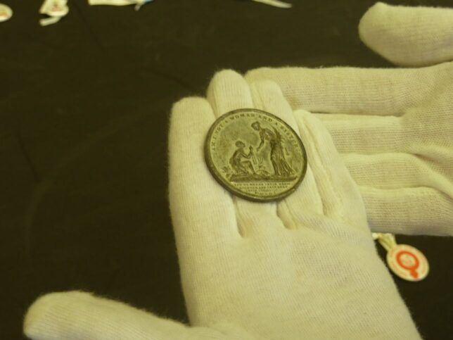 Close up of anti-slavery medal
