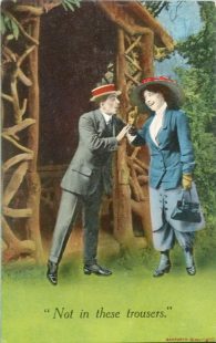 'Not In These Trousers' postcard