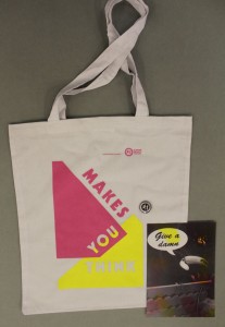 Pink Makes You Think Tote, Give A Damn Postcard, small GWL Badge: £7