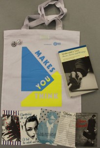 Blue Tote, Stella Mars postcards, two small GWL Badges, Margaret Tait 'Poems, Stories and Writings': £20