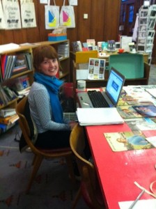 Carrie working in the library space