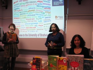 Indian Scottish writer, Leela Soma with Indian/Canadianpoet Nalini Paul and myself at Strathclyde University.