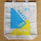 Makes You Think tote bag in blue and yellow