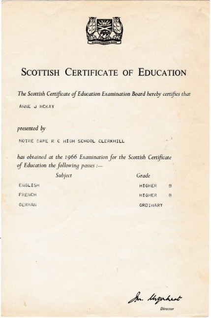 Notre Dame exam result certificate