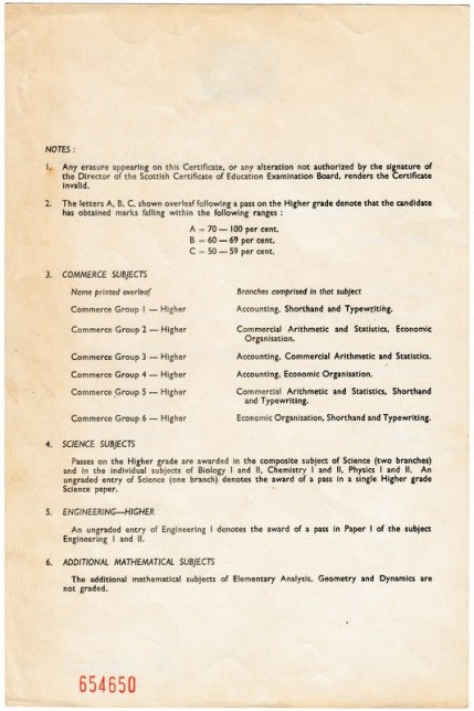 Notre Dame exam result certificate (page 2)