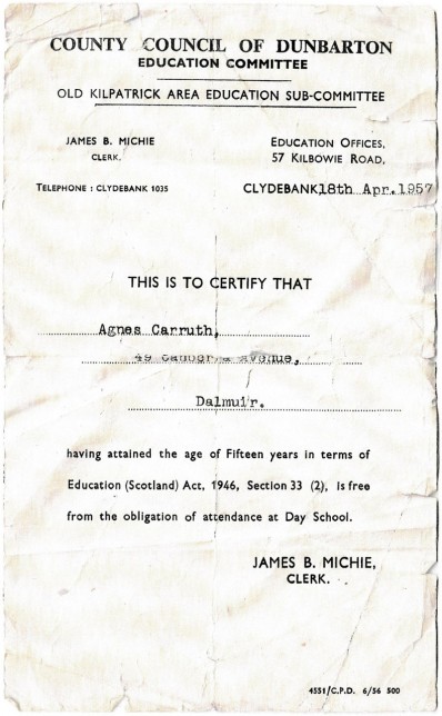 School Leaving Certificate, 1957