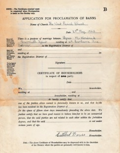 Application for Proclamation of Wedding Banns, 1960s