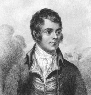 Robert Burns (1759-1796) on engraving from the 1800s. Scottish poet and lyricist. The national poet of Scotland.  Engraved by W.Clerk and published by F.Glover Water Lane, Fleet St.