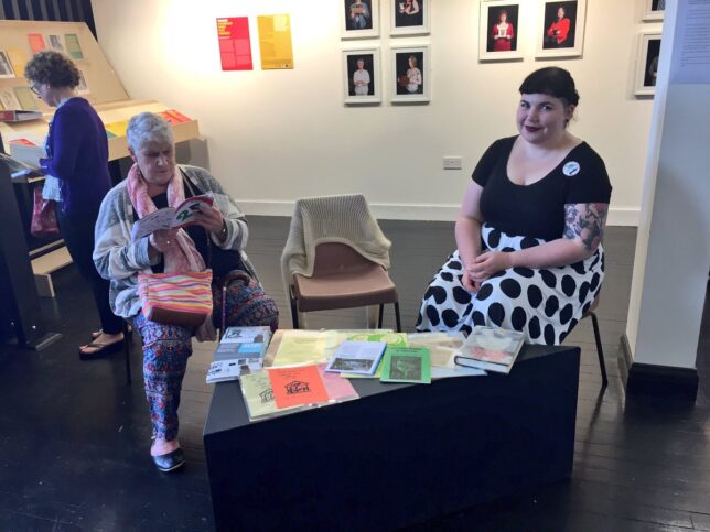 Project archivist Elizabeth at the Speaking Out stall at the autumn programme launch as Glasgow Women's Library.