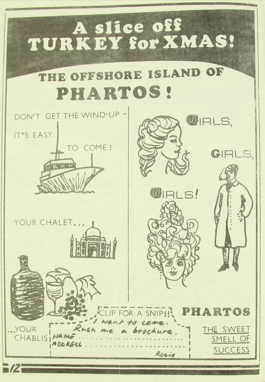 'The Offshore Island of Phartos' holiday advertisement, Sappho, Volume 7, Number 7
