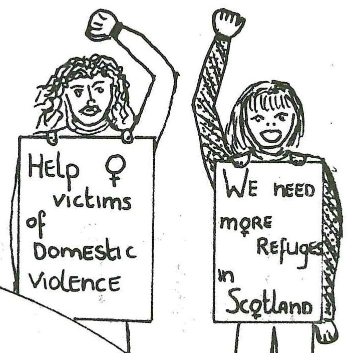 Help Victims of Domestic Violence. Illustration, Scottish Women’s Aid newsletter, Autumn 1987, contents page.