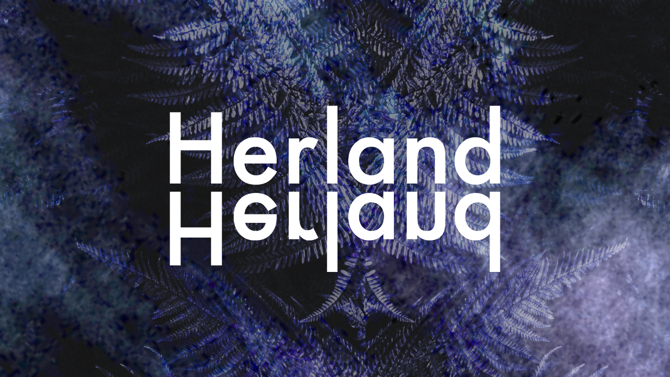 Herland logo on bluey black background which has faint leaves and veins of plants.