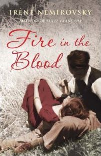 Fire in the Blood Book Cover, depicting a woman with her head on a man's knee and he is looking down at her