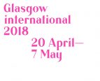 Pink logo that says 'Glasgow international 2018' 20 April - 7 May