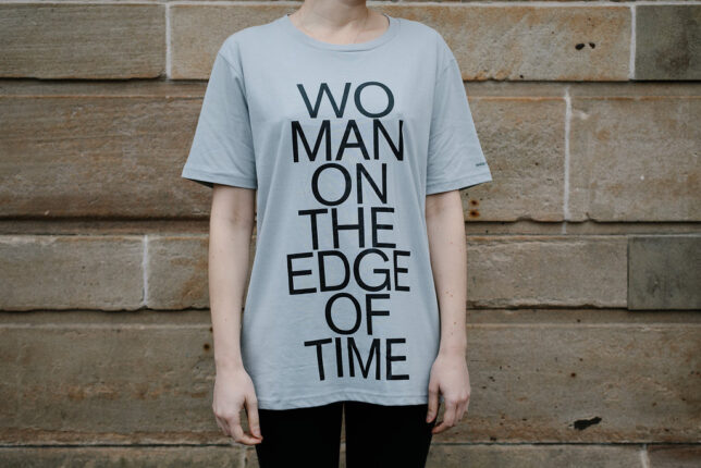 Grey t-shirt with 'Women on the Edge of Time' emblazoned on the front