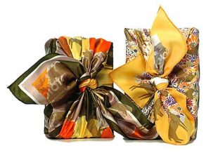 two beautiful silk scarves used for wrapping presents