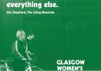A green tinted cover that shows two women standing with their bikes. The text reads "Glasgow Women's Library: February to May 2019. “The first law of ecology is that everything is connected to everything else.” ― Nan Shepherd, The Living Mountain"