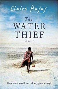 book cover of The Water Thief by Claire Hajai with a figure walking carrying a bucket into a barren land