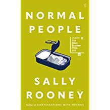 Cover of the Normal People by Sally Rooney in bright yellow, white writing and a drawing of an opened tin of sardines.