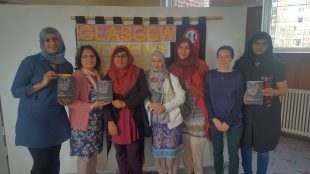Reading group for Muslim women photographed with the book ‘A Broken Half’ by Sehar Abdul Aziz. Credit: GWL