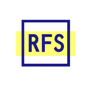 Logo showing a yellow stripe with a blue squarer outline and the letters RFS in the centre. 