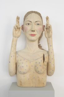 Good Luck Now, Unidentified wood and colour pencil 75cm x 45cm x 25cm by Birthe Jorgensen 2018 Photos by Graeme Yule