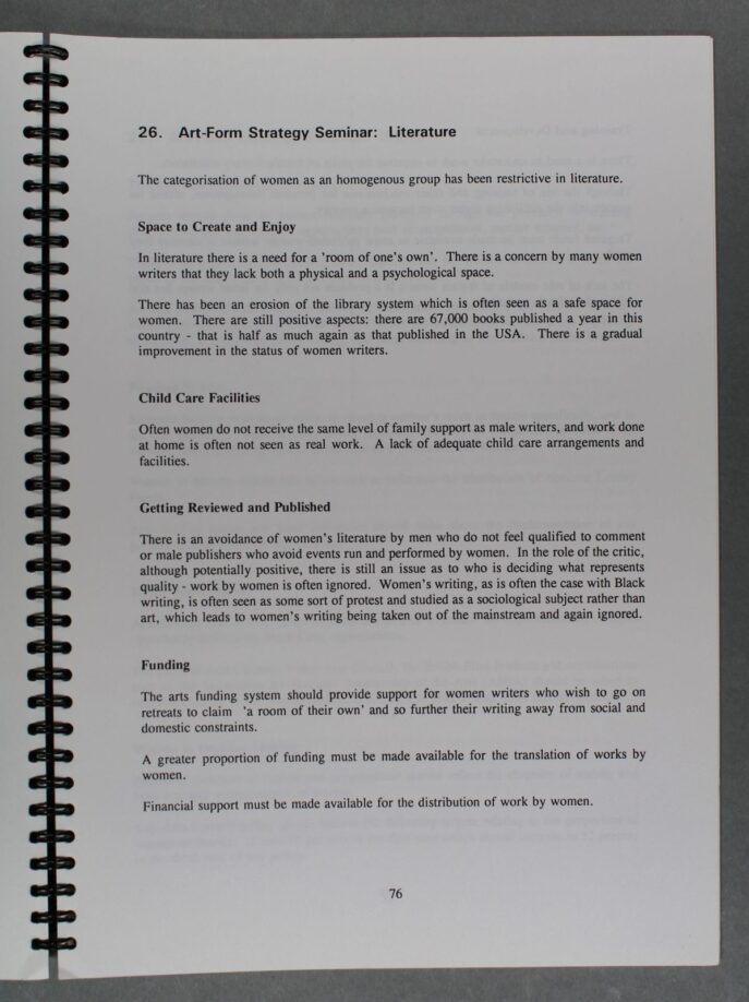 A page from a ringbound book. The title of the page is, "Art-Form Strategy Seminar: Literature".