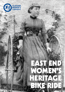 Click to download the GWL East End Bike Ride Map (Image is the cover of the GWL East End Bike Ride Map, featuring a 1880s photograph of a woman riding a tricycle)