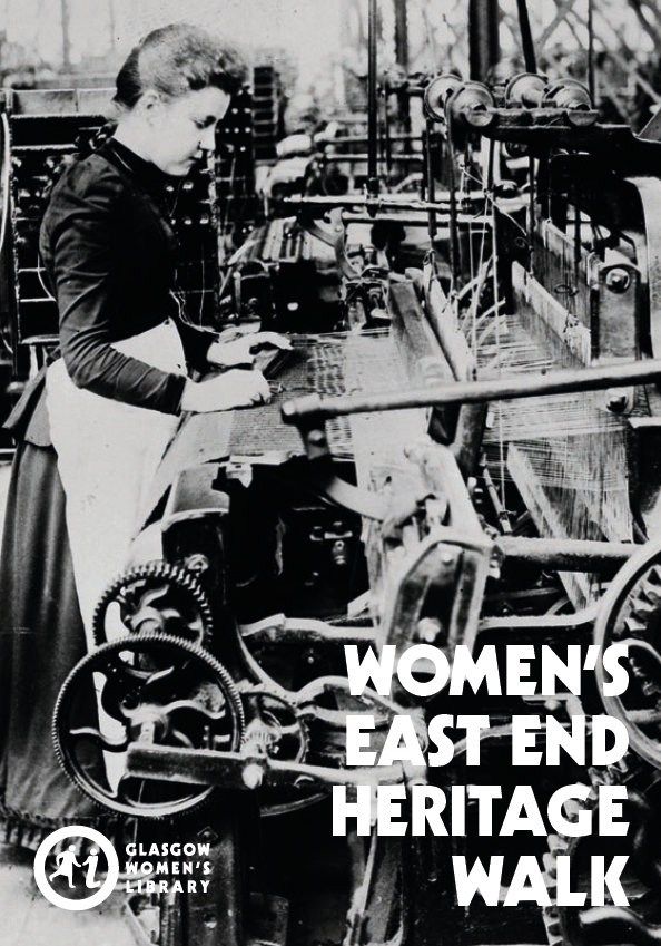 Cover of the GWL East End Walk map, featuring an old black and white photo of a woman working at a loom in a factory