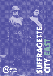 Click to download the Suffragette City East Trail Map (image is the cover of the Suffragette City East Trail Map, featuring two suffragettes in raincoats and sashes)