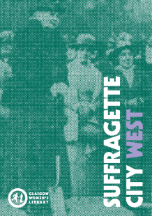 Click to download the Suffragette City West Trail Map (image is the cover of the Suffragette City West Trail Map, featuring a suffragette giving a speech