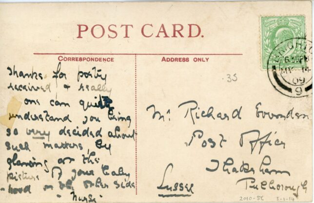 Reverse of 'Mummy's a Suffragette' postcard