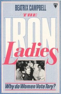 light blue book cover with big white and pink font, also features a picture of the iron ladies