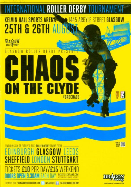 Chaos on the Clyde programme in colour print of yellow and blue