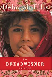 book cover with dark red header and footer, includes image of pakistani child