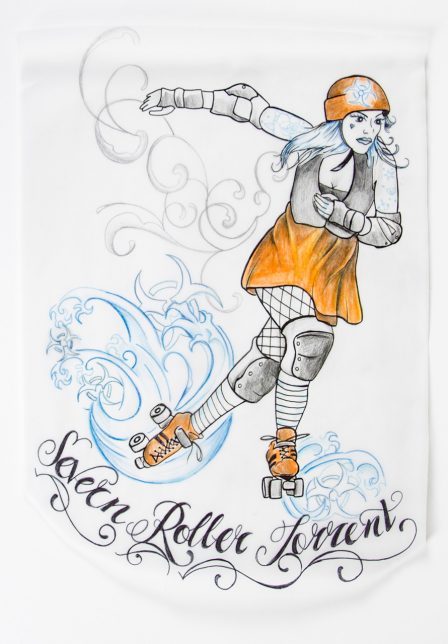 a design by the Severn Roller Torrent showcasing the artistic element of the sport and the 'boutfits' of the players