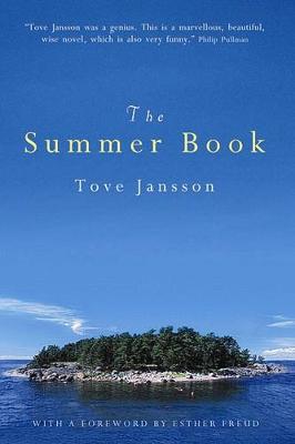 Book cover of The Summer Book by Tove Jannson. It shows a small island surrounded by blue sea and sky