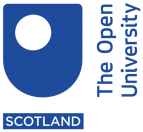 A blue logo that says "The Open University Scotland"