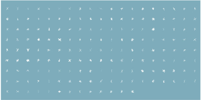 165 white stars or asterisks on a pale blue background