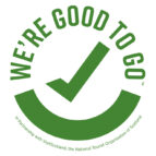 Good To Go Scotland logo - the words 'We're good to go' in capital letters in a circle around a tick. The logo is green on a white background.