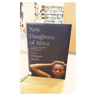 the book "New daughters of Africa" sits on a shelf