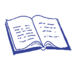 an illustration of an open book. blue line on white.