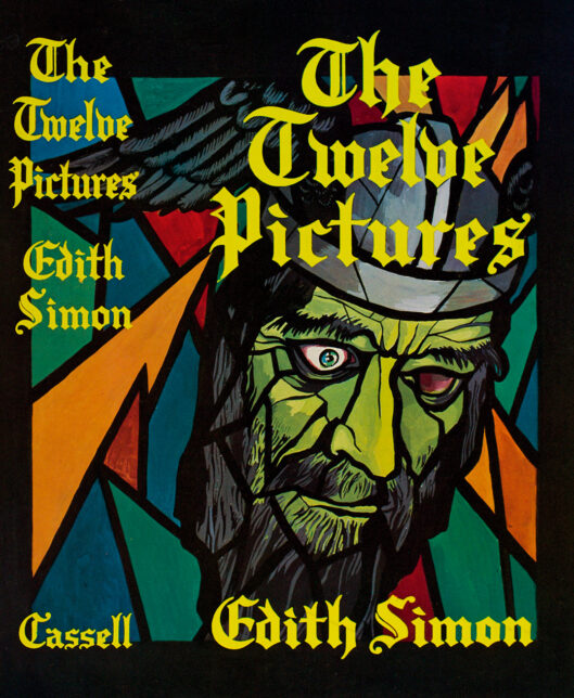 A book jacket designed by Edith Simon for her own book titled The Twelve Pictures