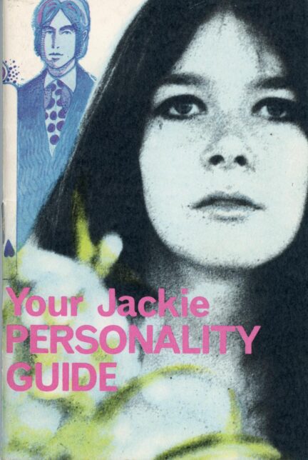 Booklet titled Your Jackie Personality Guide featuring the face of a young woman in black and white, with a blue-toned man behind her