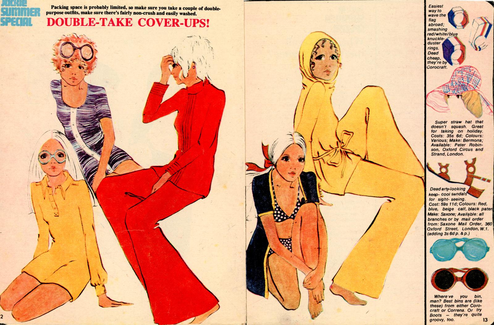 1970s fashion spread from Jackie Summer Special titled "Double-Take Cover Ups!"