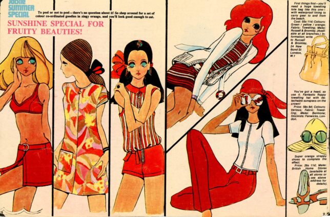 1970s fashion spread from Jackie Summer Special featuring "Fruity Beauties!"